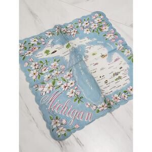 Vintage Franshaw‎ 1960's Ladies Handkerchief Hanky MICHIGAN state souvenir mcm